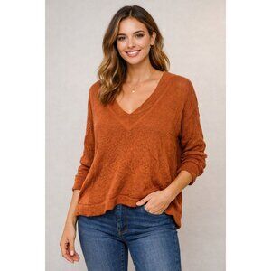 Incalpaca TPX Burnt Orange Long Sleeve V-Neck Sweater – Size L Lagenlook Modern